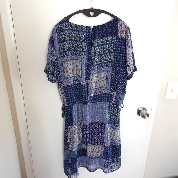 Esprit Patchwork Blue Dress Multi Print Cottage Retro Boho Size 10 Short Sleeve - Picture 12 of 12